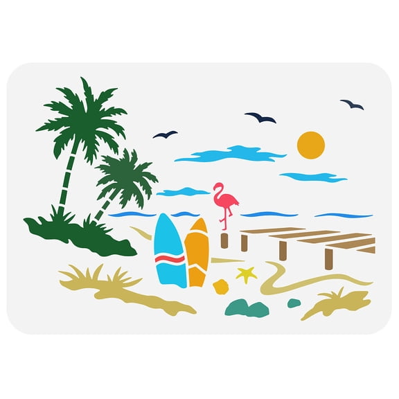 1pc Plastic Drawing Painting Stencils Templates for Painting on Scrapbook Fabric Tiles Floor Furniture Wood Rectangle Scenery Pattern 29.7x21cm DIY