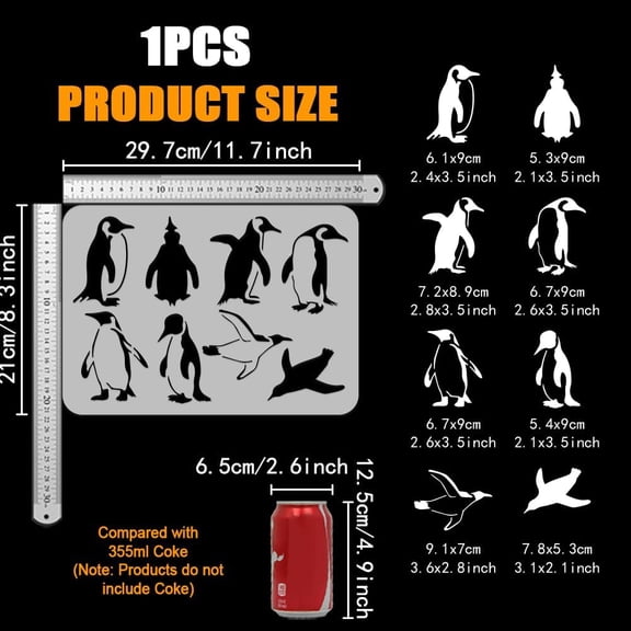 1pc Plastic Hollow Out Drawing Painting Stencils Templates for Painting on Scrapbook Fabric Tiles Floor Furniture Wood Penguin 29.7x21cm