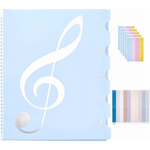 1pc Plastic Piano sheet Folder with 5 Sheets Paper Self-Adhesive Stickers Light Sky Blue 48~320x17~260x22.5mm