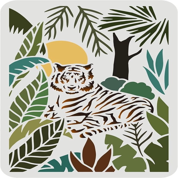 1pc Plastic Reusable Drawing Painting Stencils Templates for Painting on Fabric Tiles Floor Furniture Wood Rectangle Tiger Pattern 297x210mm