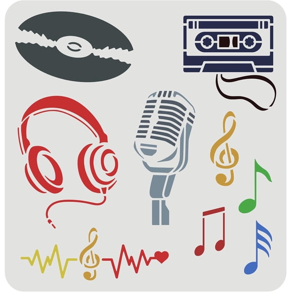1pc Plastic Reusable Drawing Painting Stencils Templates for Painting on Scrapbook Fabric Tiles Wood Square Musical Instruments Pattern