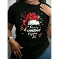 thumbnail image 1 of 1pc Plus Size Christmas Pajama Print T-Shirt - Women'S Casual Crew Neck Short Sleeve Tee With Applique Detail, Knit Polyester Fabric, Medium Stretch - Festive Holiday Top, 1 of 7