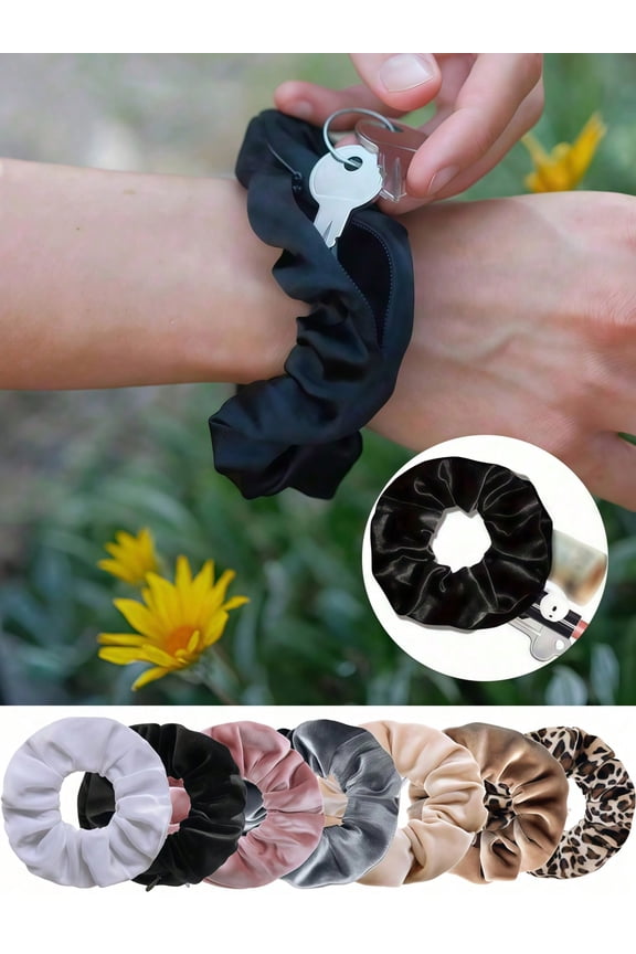 1pc Pocket Scrunchies Hair Ties With Hidden Zipper Stash Scrunchy Ponytail Holder Velour Zipper Pocket Scrunchies Elegant Fabric Hair Tie
