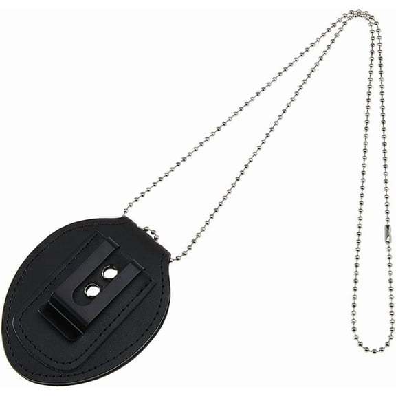 1pc Police Badge Holder Oval Security Badge Holder with Rivets and Iron Chain Universal Cowhide Leather Belt Clip