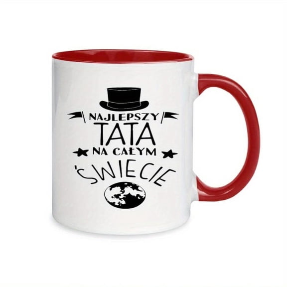 1pc Polish Themed Mug with Top Hat Globe Design 11oz White Ceramic Coffee Cup with Red Accents Polish Colors Najlepszy Tata Text Hand Wash Only Reusable Christmas Birthdays Holiday