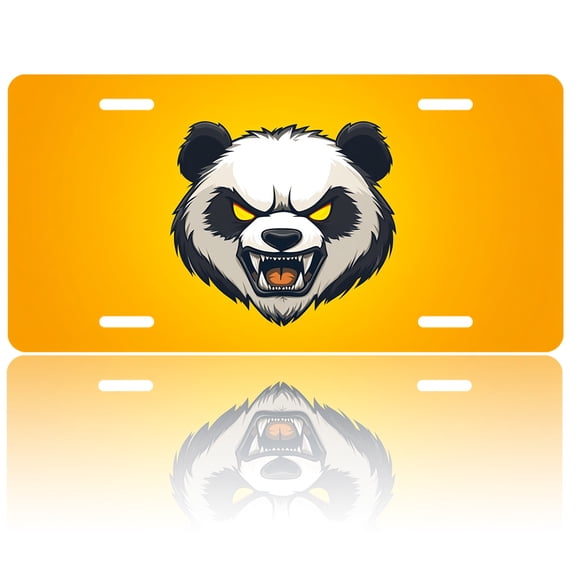 1pc Polished Aluminum License Plate Angry Panda Suitable All Vehicles, Scratch-resistant, Waterproof and Rustproof, Pre-drilled, Unisex, Perfect Gift, Car Accessory, Holiday Decor