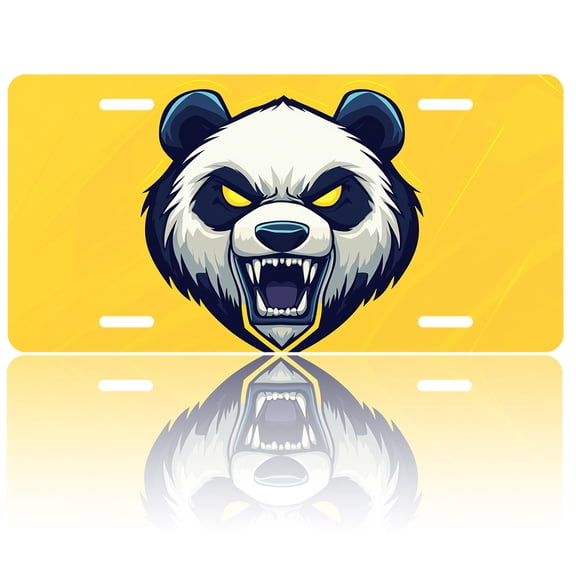 1pc Polished Aluminum License Plate Angry Panda Suitable All Vehicles, Scratch-resistant, Waterproof and Rustproof, Pre-drilled, Unisex, Perfect Gift, Car Accessory, Holiday Decor