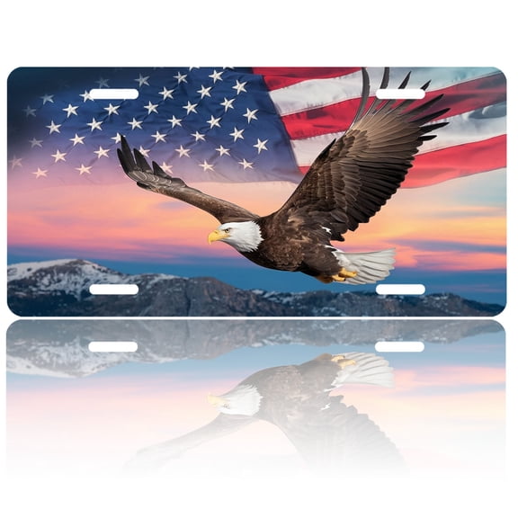 1pc Polished Aluminum License Plate Flying Bald Eagle Suitable All Vehicles, Scratch-resistant, Waterproof and Rustproof, Pre-drilled, Unisex, Perfect Gift, Car Accessory, Holiday Decor