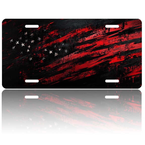 1pc Polished Aluminum License Plate Grunge Red Black Suitable All Vehicles, Scratch-resistant, Waterproof and Rustproof, Pre-drilled, Unisex, Perfect Gift, Car Accessory, Holiday Decor