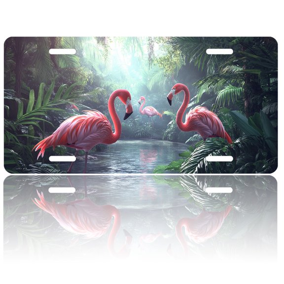 1pc Polished Aluminum License Plate Tropical Jungle Suitable All Vehicles, Scratch-resistant, Waterproof and Rustproof, Pre-drilled, Unisex, Perfect Gift, Car Accessory, Holiday Decor