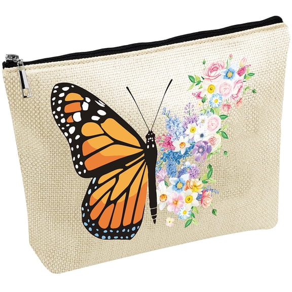 1pc Polycotton Canvas Storage Bags Metal Zipper Pouches Rectangle with Pattern Butterfly 18x25cmDIY