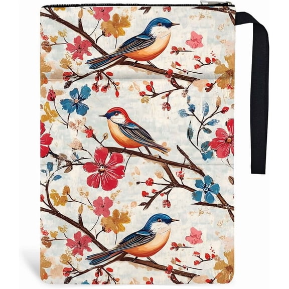 1pc Polyester Book Sleeve Birds and Flowers Book Covers with Zipper and Front Pocket Birthday Gift for Students Teachers and Books Lovers 34cm(13.4inch) x24cm(9.45inch) Colorful DIY