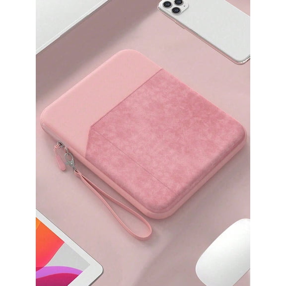 1pc Polyester Material Pink Lightweight Zipper Large Capacity Multi-Layer Electronic Notebook Case - Padded Travel Protective Case for 8" Tablets