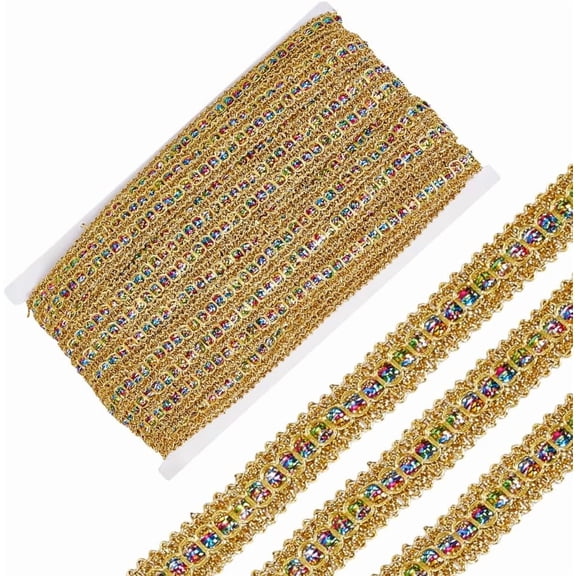 1pc Polyester Ribbon with Plastic Paillette Beads Goldenrod 5/8 inch(16mm) 20.00 Yards(18.29m)/pc DIY