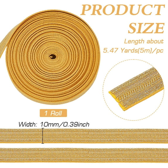 1pc Polyester Striped Ribbon Garment Accessories golden 3/8 inch(10mm) about 5.47 Yards(5m)/pc
