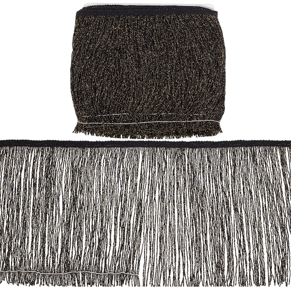 1pc Polyester Tassel Lace Trim Black 7-7/8 inch(200mm) 10.94 Yards(10m)/pc
