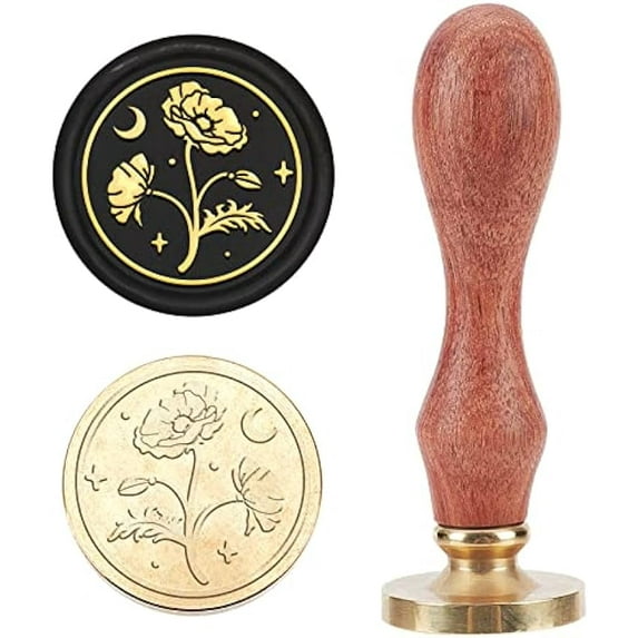 1pc Flower Wax Seal Stamp 25mm Plant Sealing Wax Stamp Common Moon Star Pattern Removable Brass Head