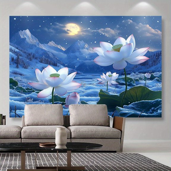 1pc, Popular Scene Tapestry White Lotus Machine Washable Polyester,Without Electricity Holiday Decorations Applies to Holiday Parties, Home Decor & Studio Props