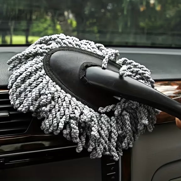 1pc Portable Car Interior Cleaning Brush - Plush dust mop with short handle for easy maintenance