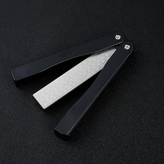 1pc Portable Folding Knife Sharpener - Double-Edged Whetstone with Compact Design for Easy Sharpening on the Go, Black Handle & White Stones, Perfect for Hunting and Fishing Gear,