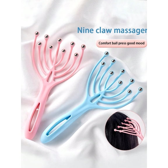 1pc Portable Hand Held Head Scalp Massager 9 Claw Design For Hair Growth Promotion Deep Relaxation Stress Relief For Office Home SPA Use Blue