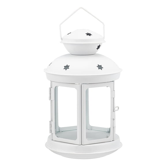 1pc Portable Iron Candle Holder with Clear Glass Window Vintage Lantern with Hollow Star White 11.9x18.5cm Hole: 65x35mm Inner Diameter: 8.7x8.5cm