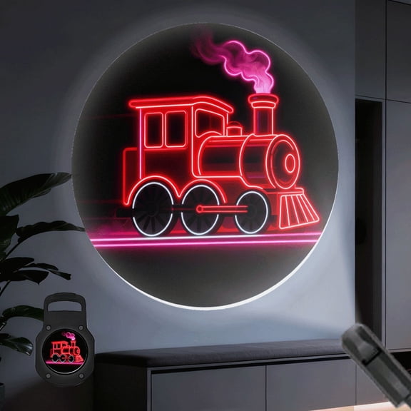 1pc Portable LED Projector with Neon Train Projection - 360 Rotatable Suitable for Parties, Theater, for dad & Teachers - Plastic Beam Device
