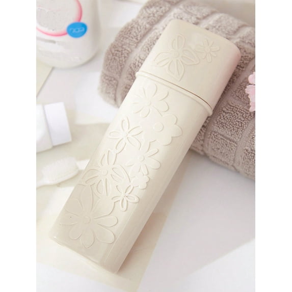 1pc Portable Plastic Toothbrush Box, Plastic Toothbrush Box with Lid, Carved Flower, Bathroom, Toiletries, Travel