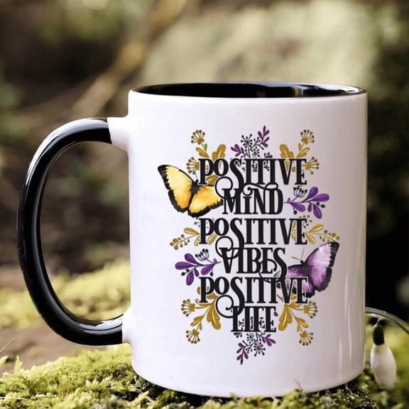 1pc Positive Mind Vibes Positive Life Coffee Mug Cup with Sayings and Funny Pattern Design Tea Cup Dining Mug Daughter In Law Coffee Mug Holiday Anniv