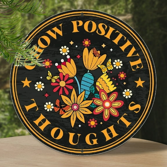 1pc Positive Wood Sign Wall Decor, Inspirational Boho Round Wooden Hanging Sign Decor, Motivational Decorations for Home Office Classroom, Positive Gifts for Women Men Teacher, Grow Positive Thoughts