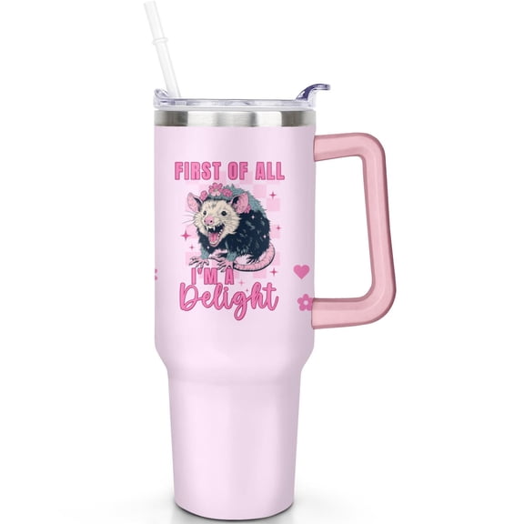 1pc Possum Lovers 40oz Tumbler with Straw & Handle - Insulated Stainless Steel Cup | Holiday Gift for Man Women (Christmas, Valentine's, Birthday)