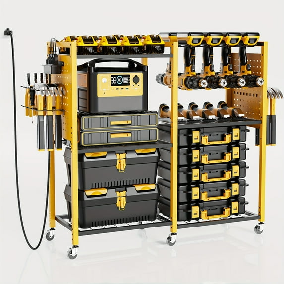 1pc Power Tool Organizer With Charging Station, Metal Rolling Tool Cart ...