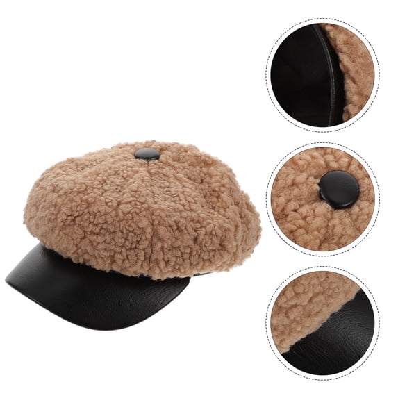 1pc Practical Women Octagonal Hat Plush Warm Hat Fashion Ladies Beret Hat