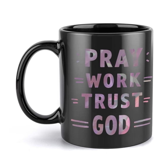 1pc Pray God Humorous Ceramic Mug 11oz Coffee Cup with Pink Purple Faith Based Design Pray Work Trust God Saying Durable Ceramic Cup Hot Cold Drinks Christian Women Men Christmas H