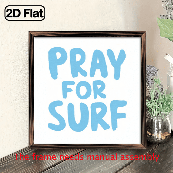 1pc Pray for Surf 8x8 Inch Wood Wall Decor - Coastal Religious Inspirational Sign with Bold Blue Lettering, Summer Beach Theme Home Decor for Living Room, Bedroom, Poolside, Holiday Party Decoration,