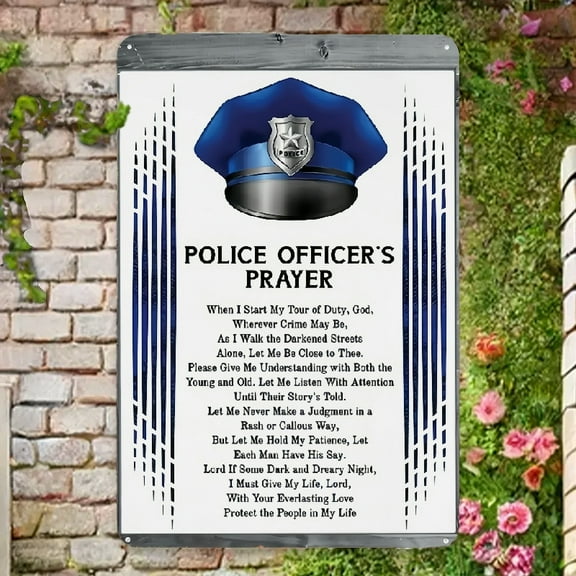 1pc Prayer for Police Officers Decorative Metal Sign for All Seasons, Home And Yard Decoration, Garden Ornament 12X8 Inches Metal plaque, Home