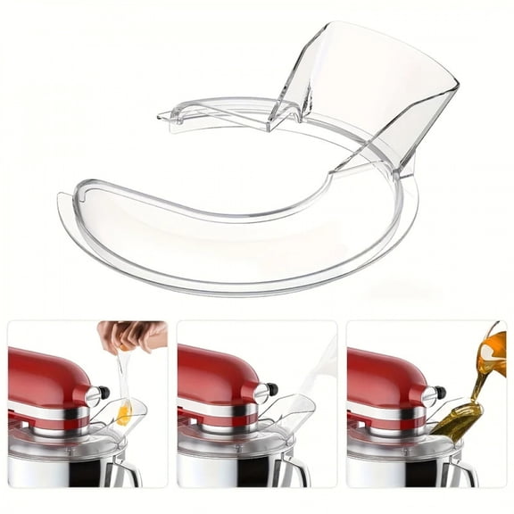 1pc Precision Pouring Shield for KitchenAid 4.5 & 5 Quart Tilt-Head Stand Mixers, Clear Splatter Guard for Stainless Steel Bowl