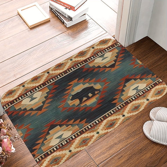 1pc Premium Flannel Anti-Slip Door Mat - Western Style Machine Washable Non-Fading Absorbent Rug, Durable Polyester Blend with Rubber Backing for Living Room, Bedroom, Bathroom Floor