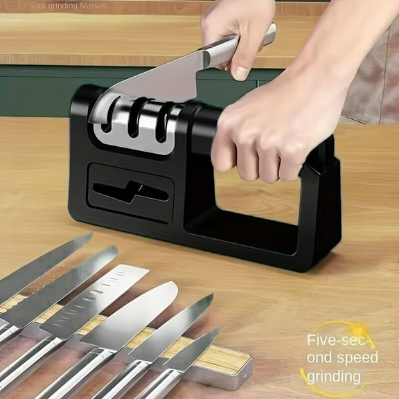 1pc Premium Four-in-One Diamond Sharpener - Multifunctional Household Manual Quick Sharpener for Kitchen Knives, Scissors, and Blades - 304 Stainless Steel Construction