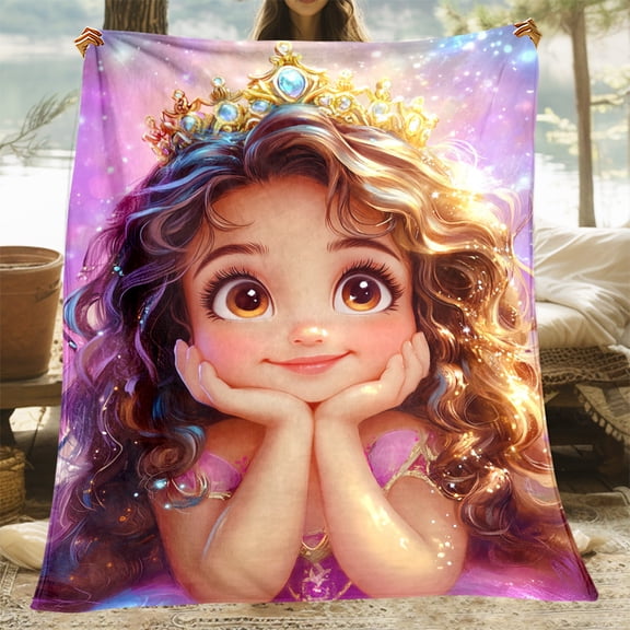 1pc Preppy Style Anime Princess HD Printed Flannel Throw Blanket - All-Season Knitted Polyester, Tear Resistant, Lightweight for Sofa, Bed, Travel, Camping - Unique Print Design Gift for Family & Fri