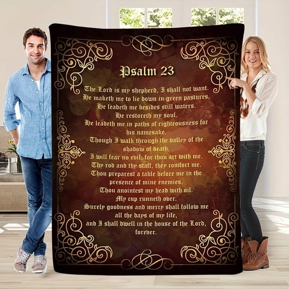 1pc Psalm 23 Flannel Throw Blanket – Soft Warm All Season Religious Gift with Inspirational Scripture Design Multi Purpose for Home Office Camping & Travel