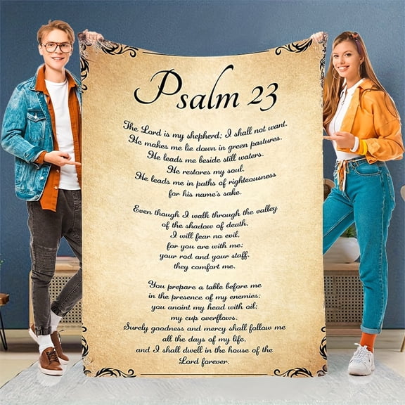 1pc Psalm 23 Inspirational Christian Throw Blanket Soft Warm Flannel with Tear Resistant Design All Season Comfort Ideal for Home Office Camping & Travel Machine Washable