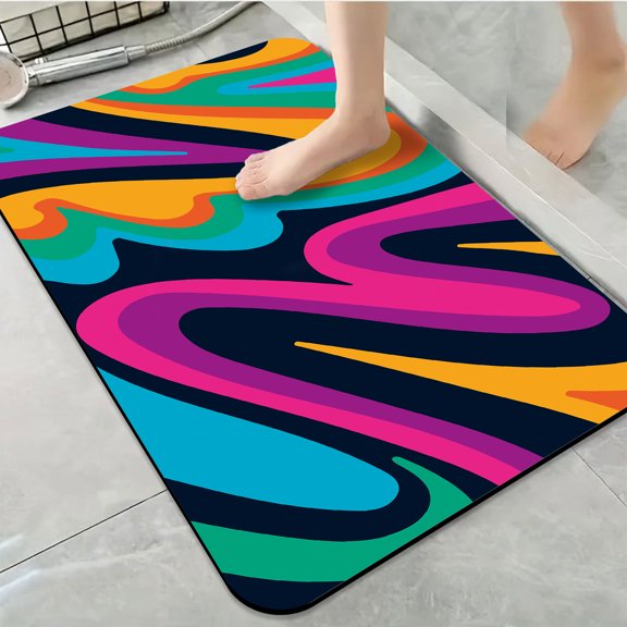 1pc Psychedelic Color Wave Bathroom Rug Bathroom Decor and Accessories- Durable,Anti Slip,And Quick Drying,Suitable For Indoor/outdoor Use - Perfect For Bathrooms,Bedrooms,Kitchens