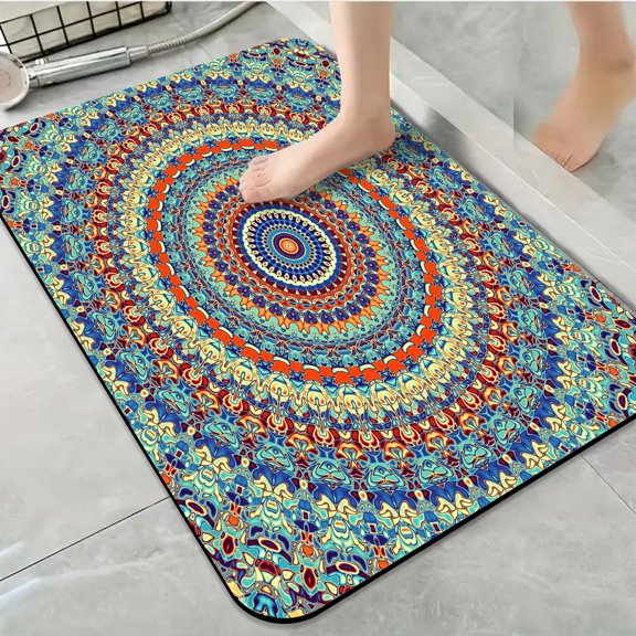 1pc Psychedelic Multicolored Mandala Bathroom Rug Bathroom Decor and Accessories- Durable,Anti Slip,And Quick Drying,Suitable For Indoor/outdoor Use - Perfect For Bathrooms,Bedrooms,Kitchens