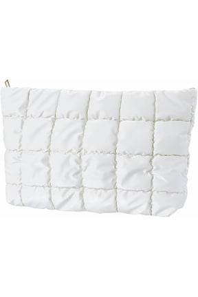 1pc Puffy Makeup Bag Cosmetic Bag Leather Travel Make Up Bag Toiletry Bag Pouch Purse Lightweight Portable Washable Large Capacity Storage Organizer with Zipper for Women 10.4x5.9 Inch White