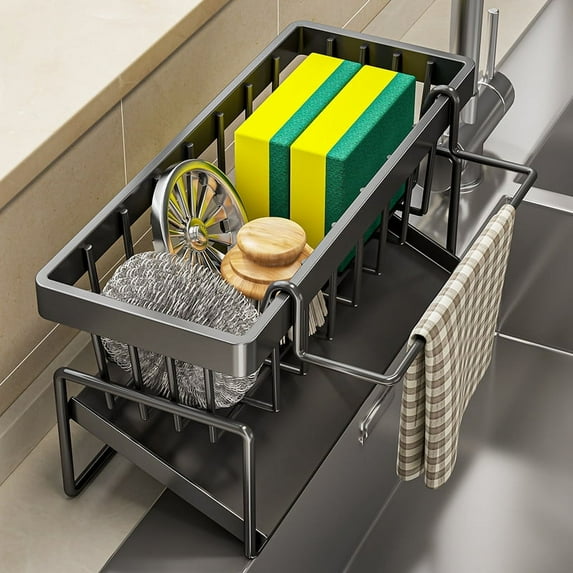 1pc Punch-Free Kitchen Sink Faucet Rack with Rag Drain - Organize and Store Household Items