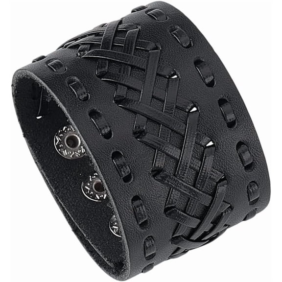1pc Punk Leather Bracelets Vintage Wristband with Wide Cuff Punk Braid Bracelets Rock Leather Wristbands Ideal Gifts for Brother Friend Men Women Black Black