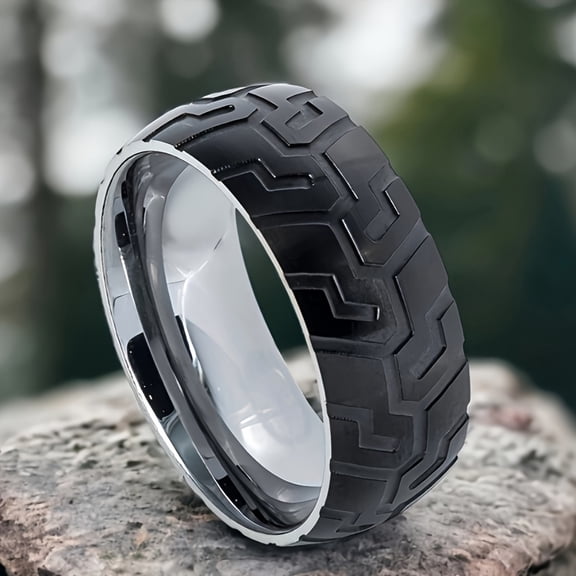 [1pc Punk Tire Ring] 1pc Edgy Men's Punk Tire Tread Ring | Durable Uncoated Metal Band for Bold Fashion Statements & Versatile Style, Statement Accessory, Rugged Accessory,11