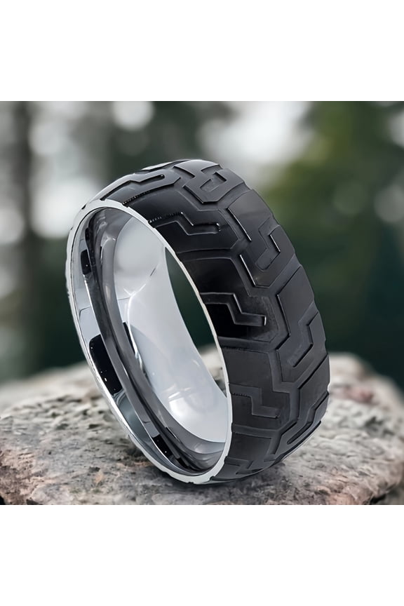 [1pc Punk Tire Ring] 1pc Edgy Men's Punk Tire Tread Ring | Durable Uncoated Metal Band for Bold Fashion Statements & Versatile Style, Statement Accessory, Rugged Accessory,10