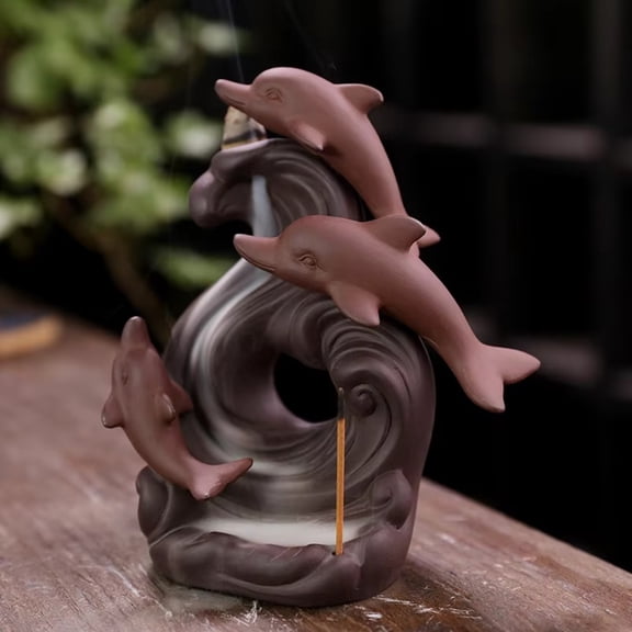 1pc Purple Clay Dolphin Backflow Incense Burner, Waterfall Home Decor (Without Incense)